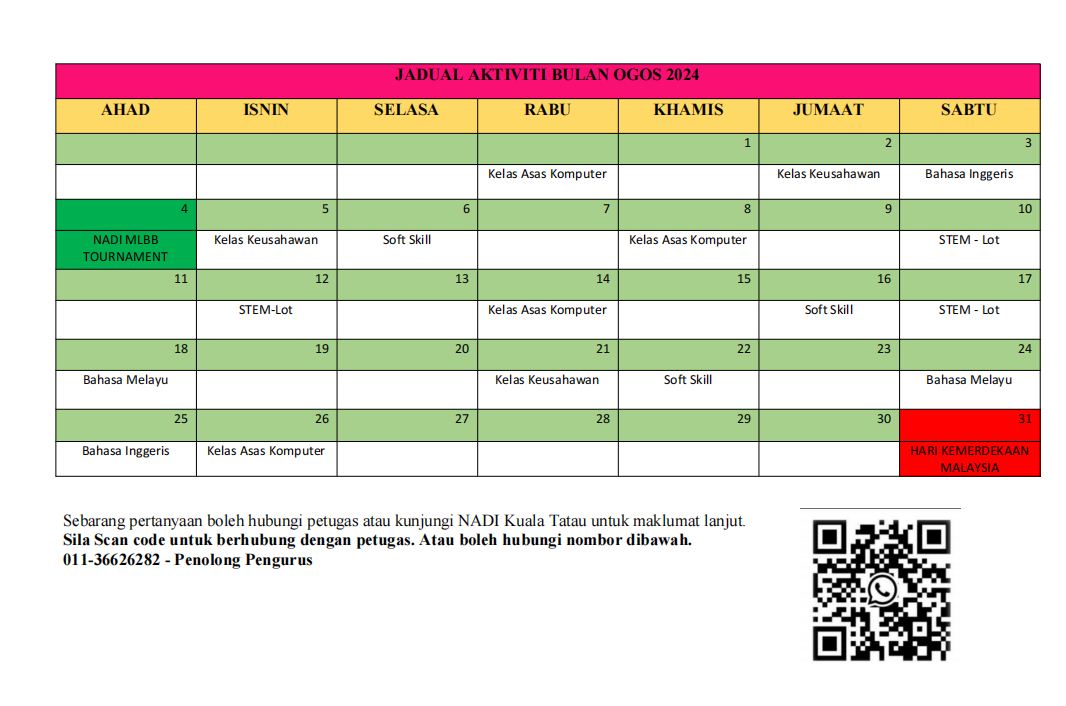 JADUAL BULAN OGOS 2024