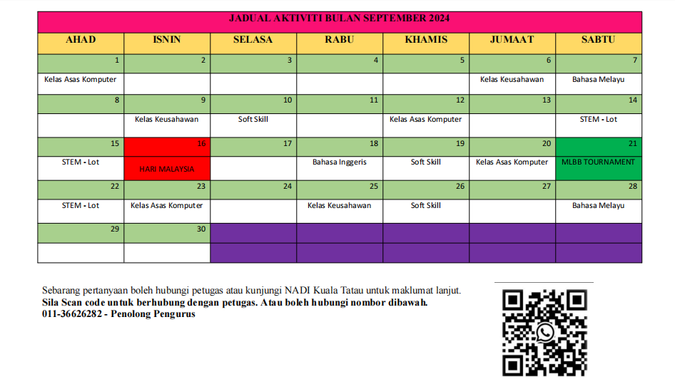 JADUAL BULAN SEPTEMBER 2024