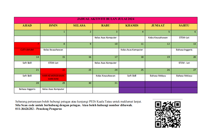 JADUAL BULA JULAI 2024