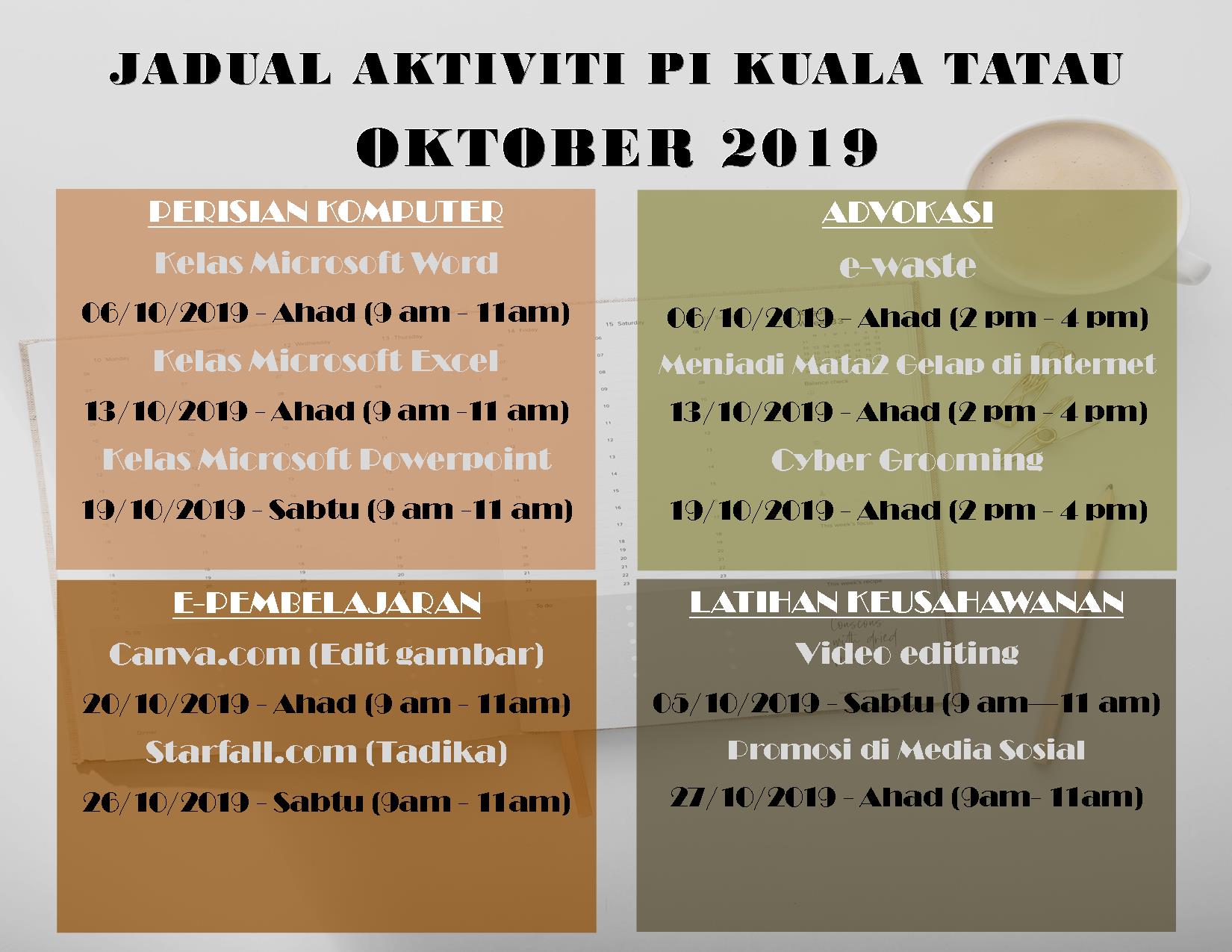 Jadual Aktiviti Oktober 2019